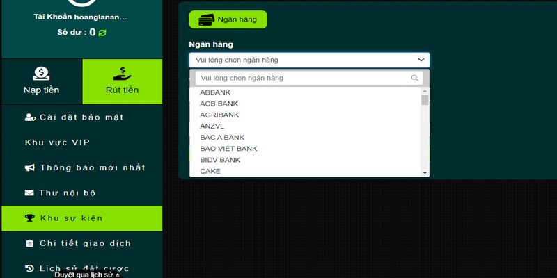 Người chơi thực hiện rút tiền cần phải có tài khoản ngân hàng chính chủ